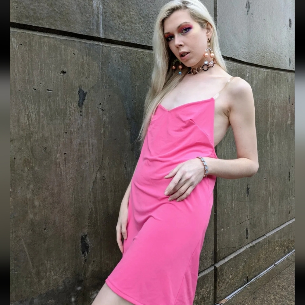 J.Papa Barbiecore Pink MIni Dress S/M Paris Hilton Clear Strap Y2K Club Party